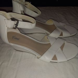 Ladies white criss-cross open toe wedges
